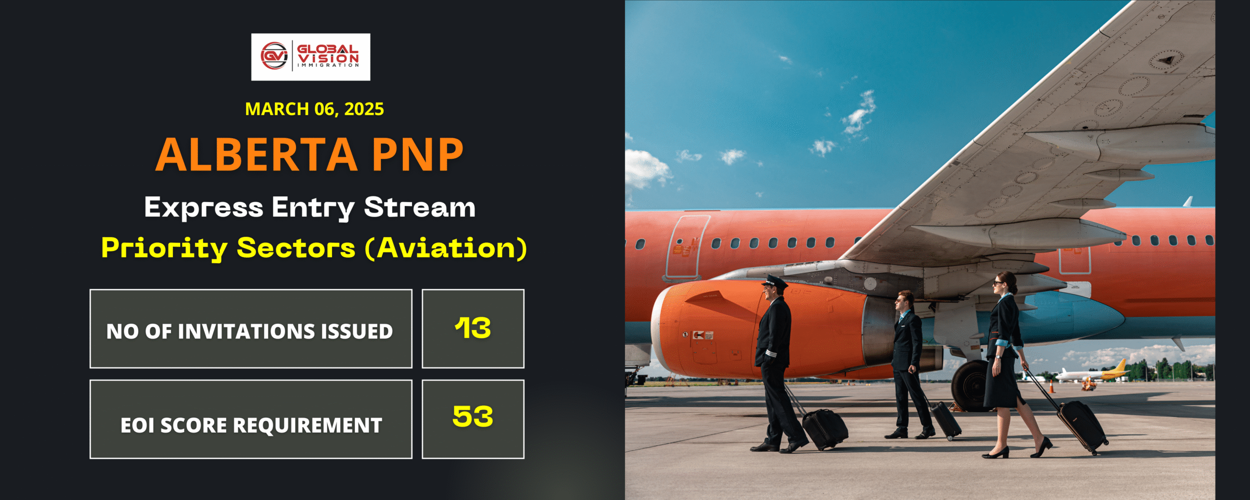 Alberta selects 13 Aviation sector profiles in new Express Entry priority sector PNP draw